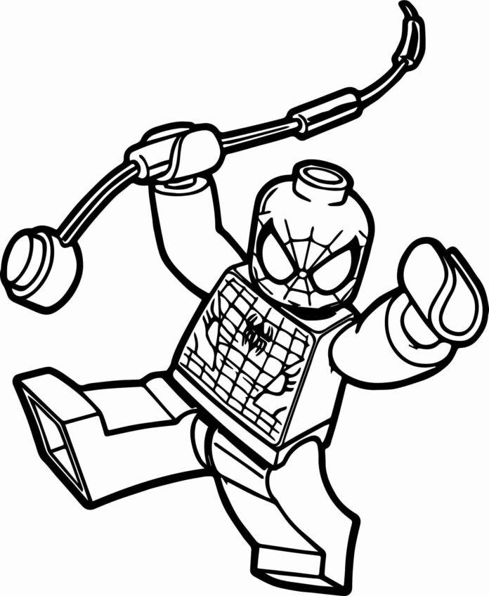 Spiderman mit Lego-Blöcken Malbuch zum Ausdrucken