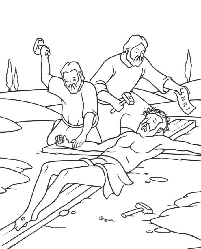 station 11 jesus nailed to the cross printable coloring book