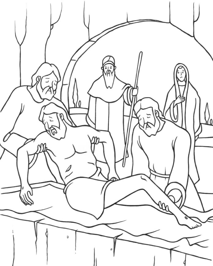 14. állomás Jézus a sírban feküdt nyomtatható kifestőkönyv
