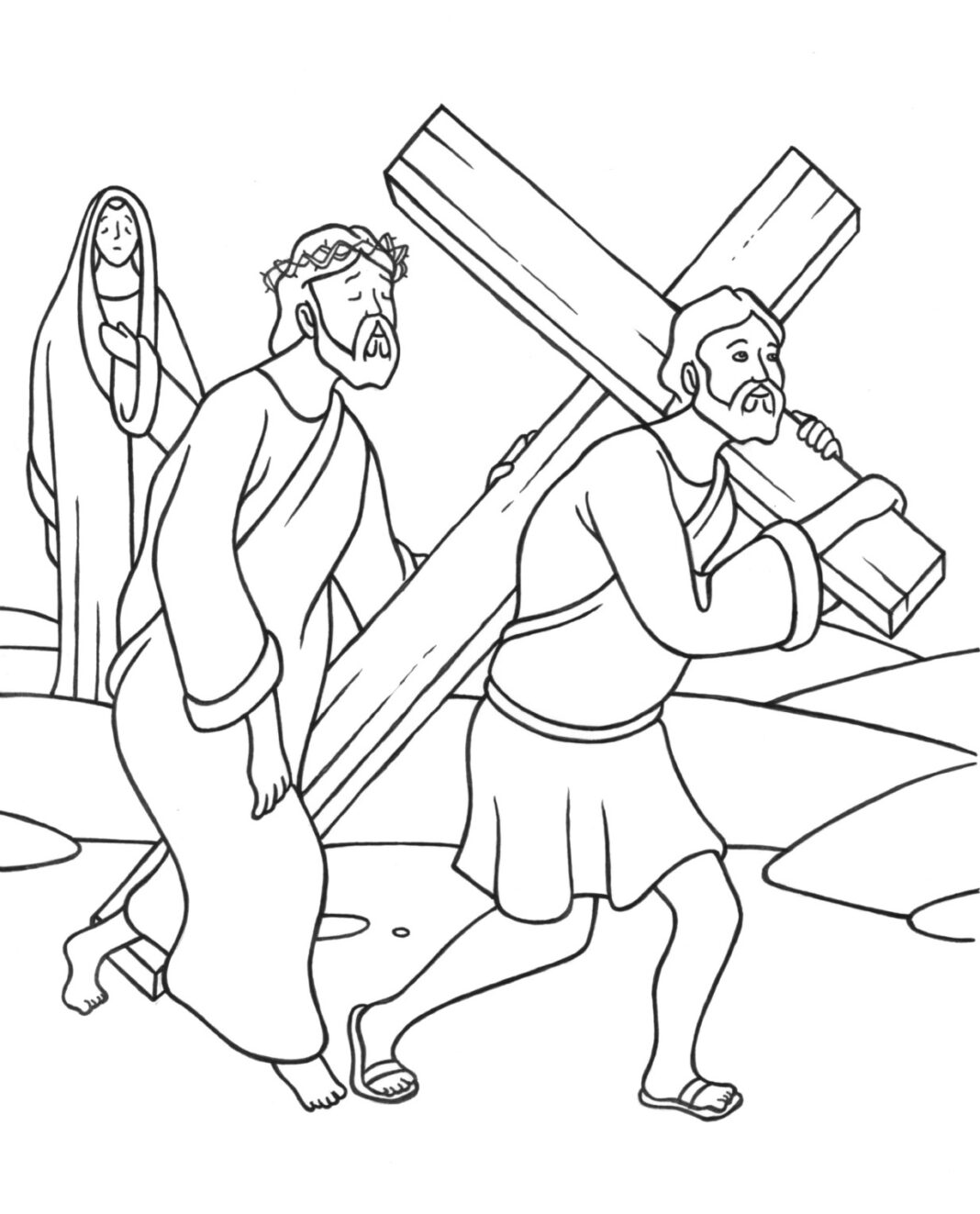 stacja 5 szymon z cyreny pomaga nieść krzyż panu jezusowi kolorowanka do drukowania