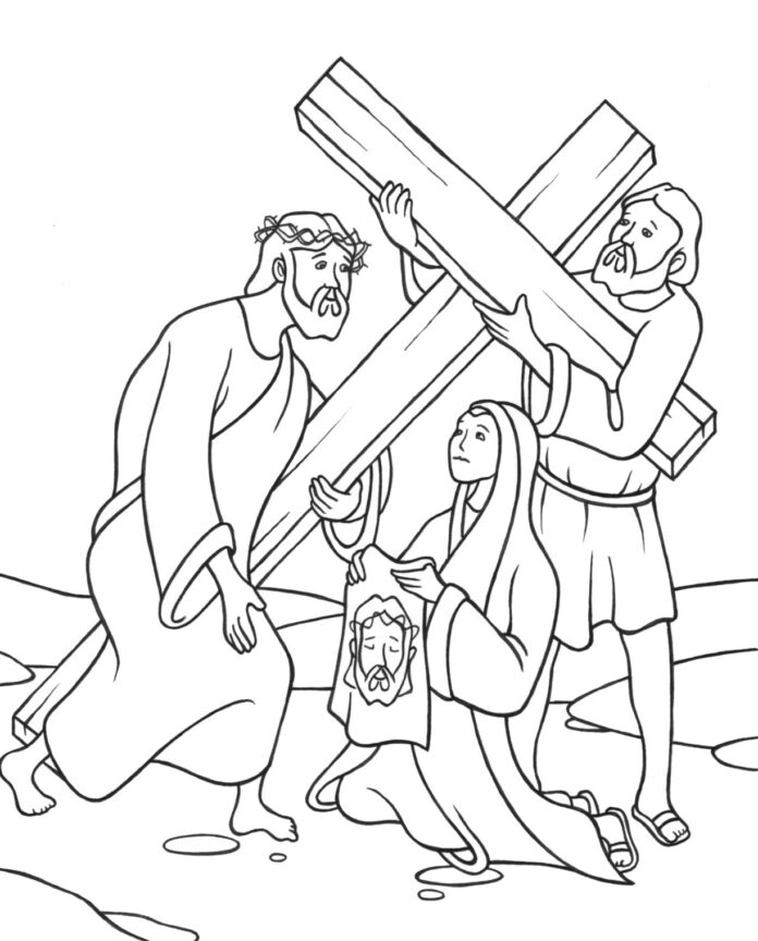 stanice 6 Veronika utírá Ježíšovu tvář omalovánky k vytisknutí