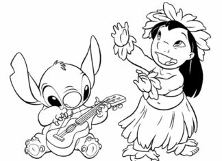 stich plays guitar lilo sings colouring book to print