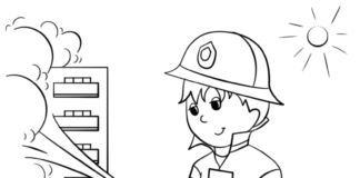 firefighter puts out a fire coloring book to print