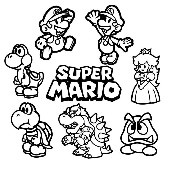 Super Mario Bros hrdinové omalovánky k vytisknutí
