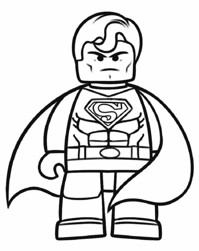 superman with lego blocks coloring book to print