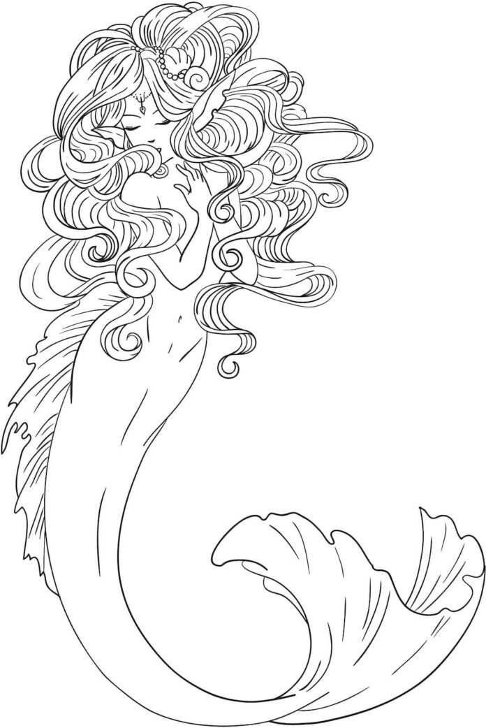 mermaid in the underwater world coloring book to print