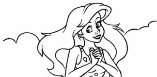 ariel mermaid in a puddle coloring book to print