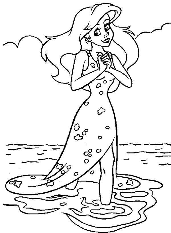 Ariel mořská panna v louži omalovánky k vytisknutí