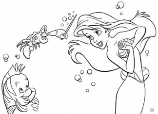 hableány Ariel és a halak színező könyv nyomtatható