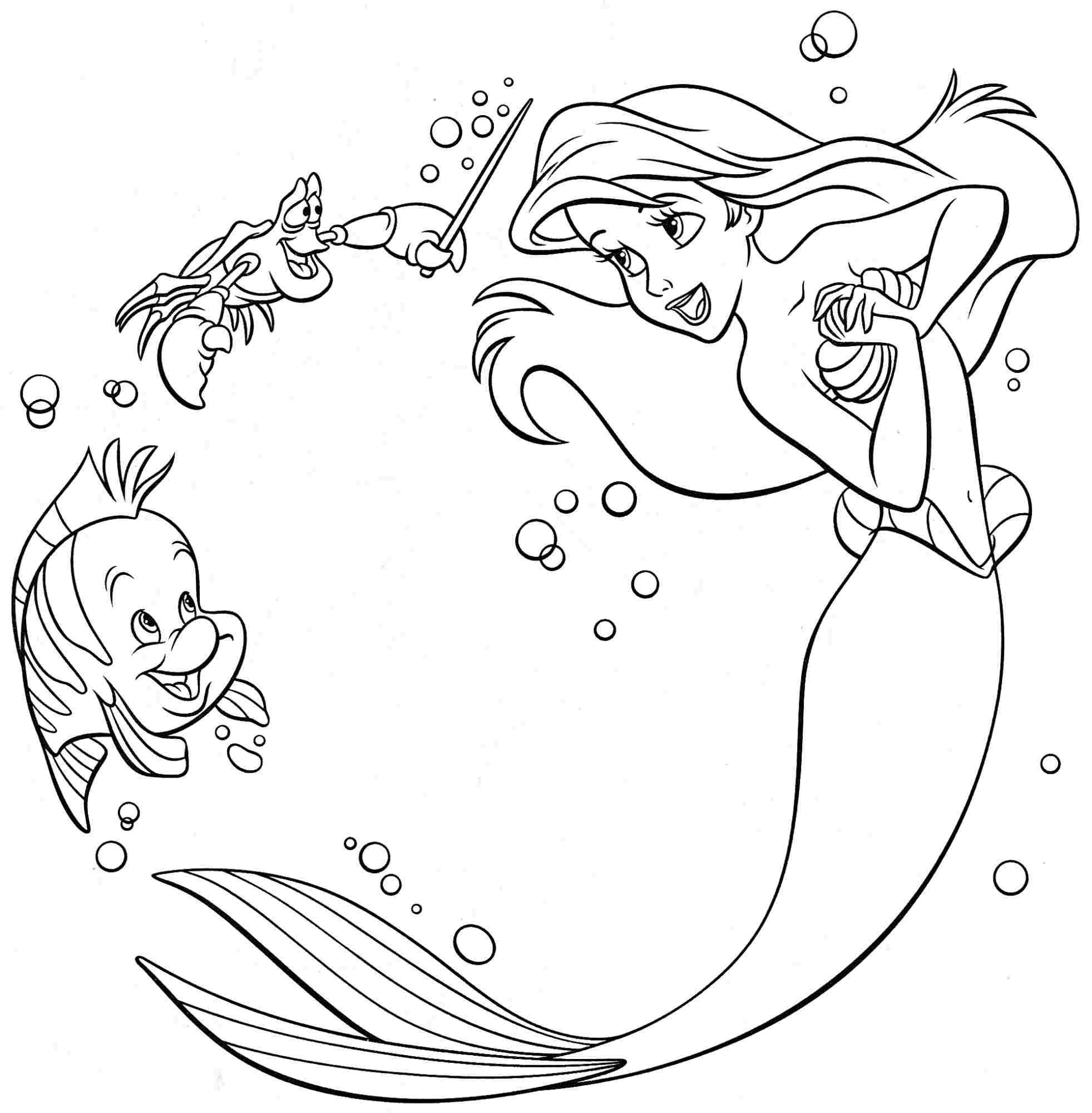 Coloring Book Mermaid Ariel and the Fish to print and online
