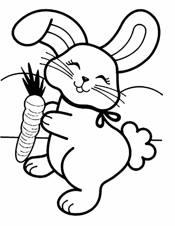 cute rabbit in the field coloring book to print