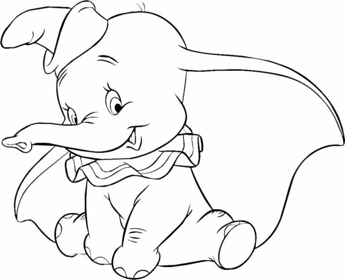 Dumbo slon z pohádky omalovánky k vytisknutí