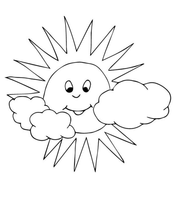 太陽と雲の塗り絵の印刷