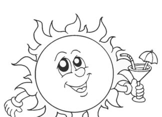 Sonne mit einem Getränk Malbuch zum Ausdrucken