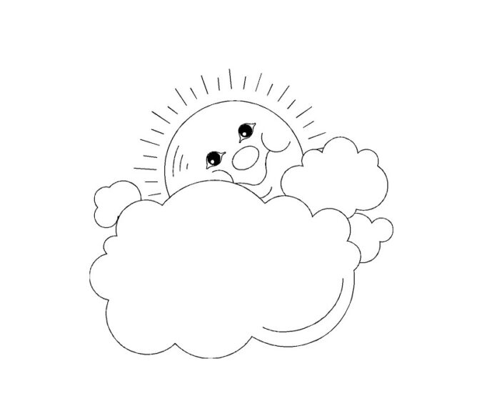 sun behind a cloud coloring book to print