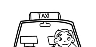 chauffeur de taxi au travail - feuille à colorier pour l'impression