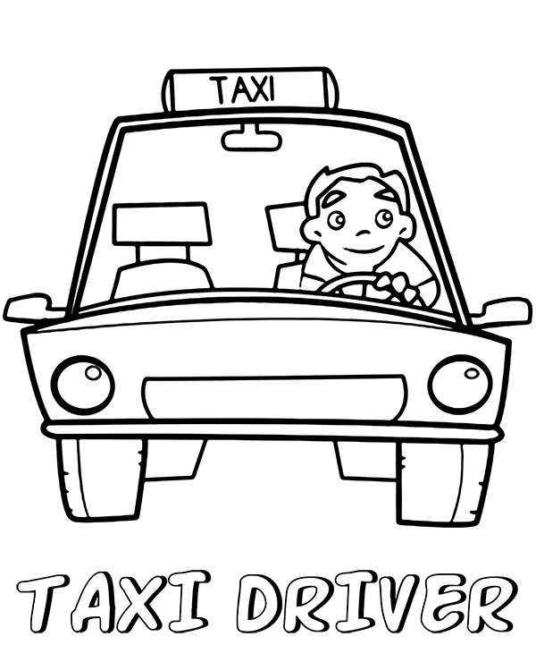 chauffeur de taxi au travail - feuille à colorier pour l'impression