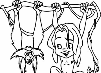 Tarzan und der Affe auf dem Ast Malbuch zum Ausdrucken