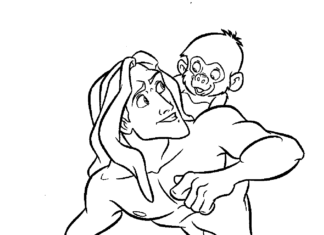 tarzan and monkey in the jungle coloring book to print