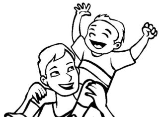 dad carries son on shoulder printable coloring book
