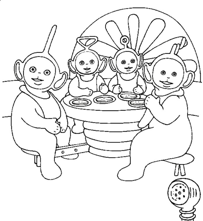 teletubbies at the table printable coloring book