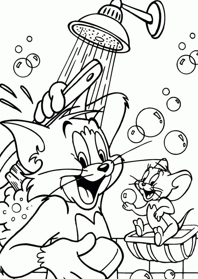 Tom och Jerry badar tillsammans färgbok som kan skrivas ut