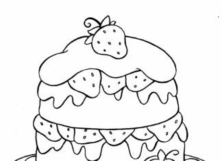 cake with strawberries coloring book to print