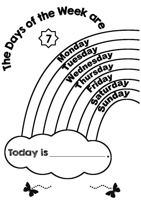rainbow with days of the week in english coloring book printable