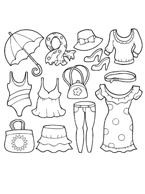 clothes for summer coloring book to print