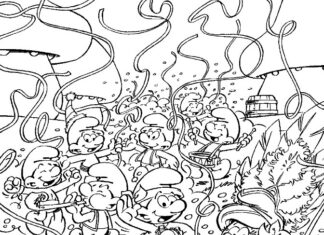 birthday in smurf village coloring page printable