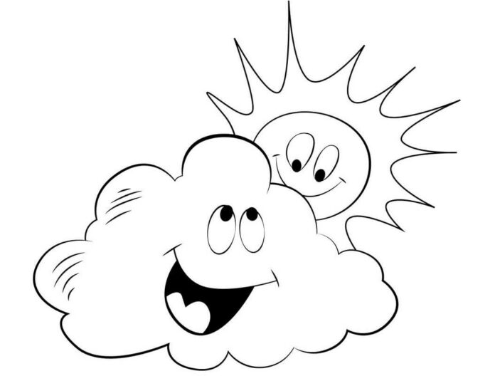 cheerful cloud and sun coloring book to print