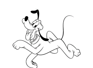 cheerful running pluto coloring book to print
