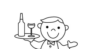 cheerful waiter for kids coloring book to print