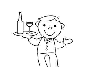 cheerful waiter for kids coloring book to print