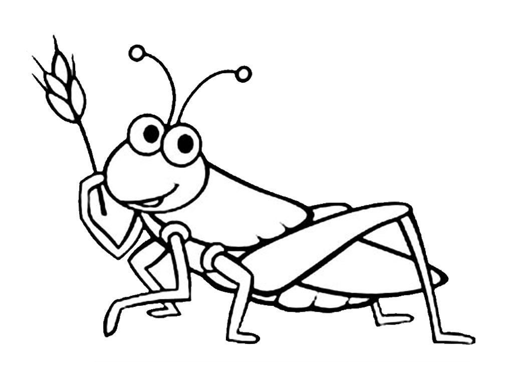 cheerful grasshopper from the fairy tale coloring book to print