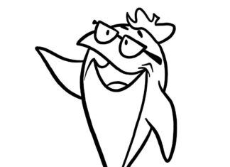 ein lustiger Thunfisch aus einem Märchen-Malbuch zum Ausdrucken