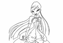 winx musa in a dress coloring book to print