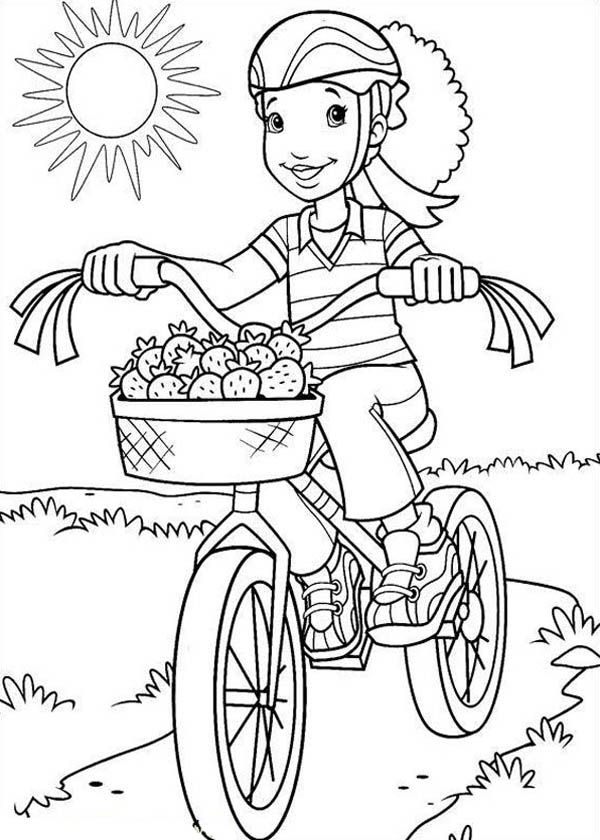 primavera su un libro da colorare in bicicletta da stampare