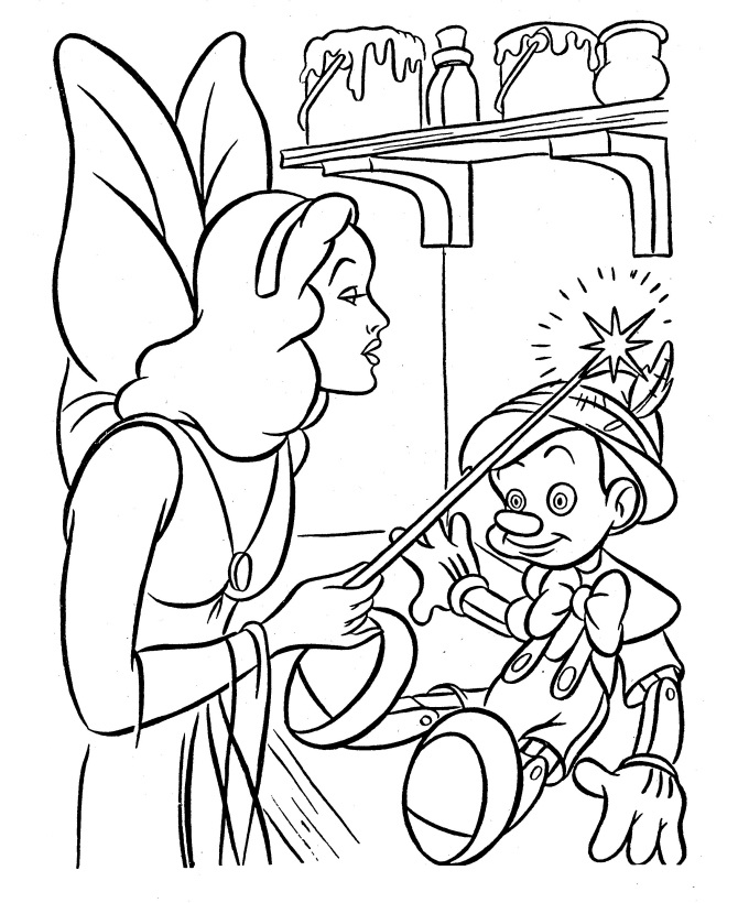 Víla a Pinocchio omaľovánky na vytlačenie