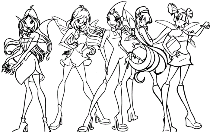 winx fairies from the fairy tale coloring book to print