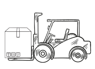 forklift in the warehouse coloring book to print