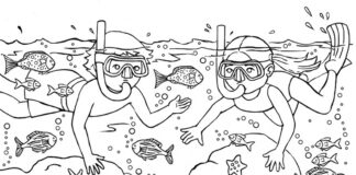 fun summer diving coloring book to print