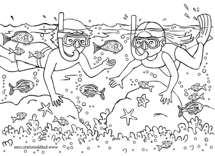 zábavné letné potápanie omaľovánky na vytlačenie