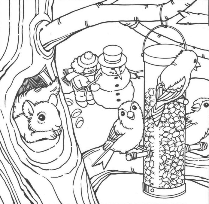 animals in winter coloring book to print