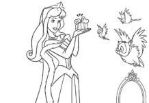 Sleeping Beauty and the Birds coloring book to print