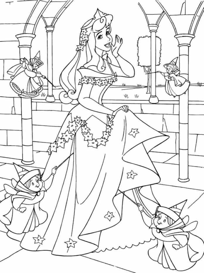 princesa adormecida no livro de colorir do castelo para imprimir