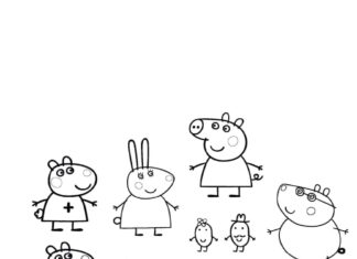 peppa pig whole family and friends coloring page printable