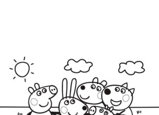 porco-porco e seus amigos em um carrossel de folhas coloridas para impressão