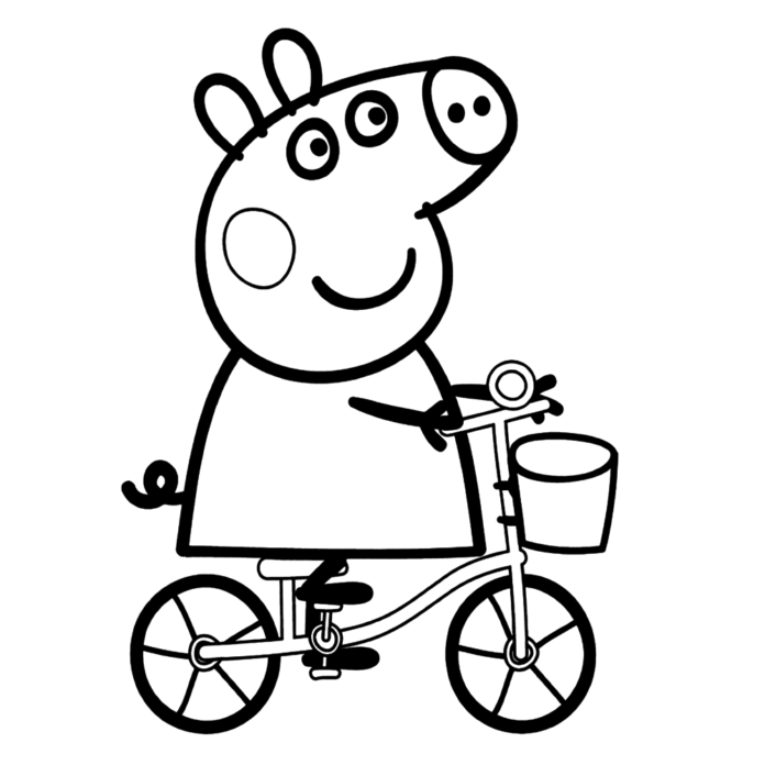 peppa pig på en cykel malebog til udskrivning