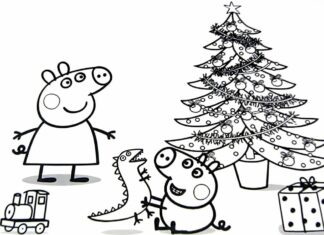 peppa piggy vistiendo el árbol de navidad libro para colorear para imprimir